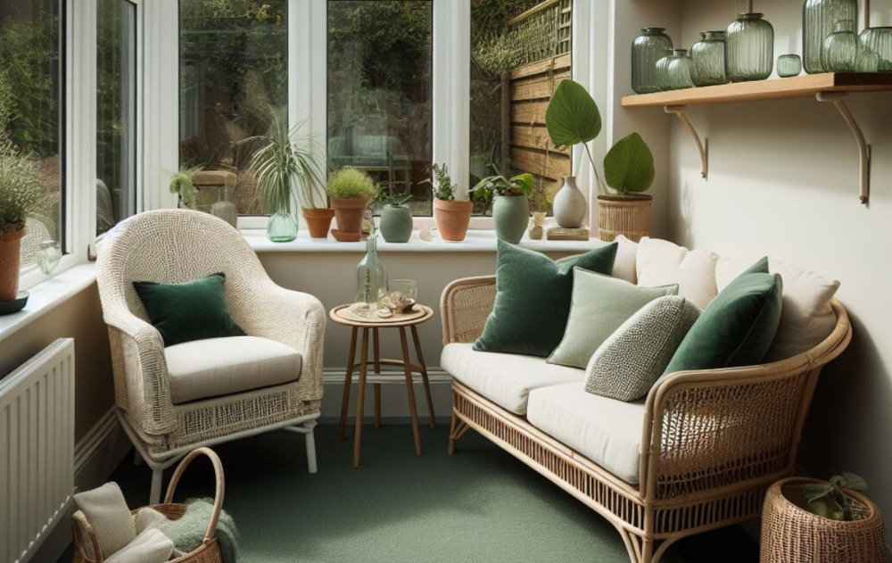Small conservatory suite with green accessories