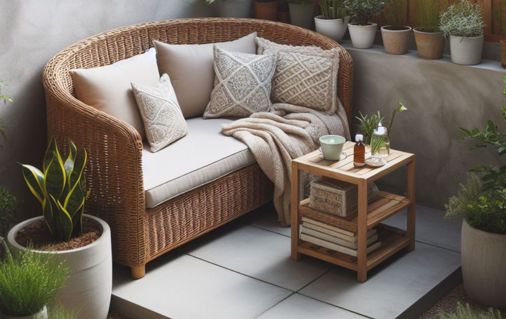 Small rattan garden sofa