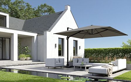 Pacific Lifestyle Challenger T1 3.5m Square Manhattan Grey Parasol With 120kg Wheeled Base Pacific Lifestyle Challenger T1 3.5m Square Manhattan Grey Parasol With 120kg Wheeled Base