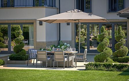 Pacific Lifestyle Challenger T1 3.5m Square Havanna Taupe Parasol With 120kg Wheeled Base Pacific Lifestyle Challenger T1 3.5m Square Havanna Taupe Parasol With 120kg Wheeled Base