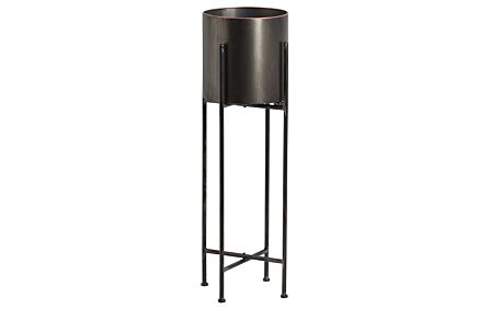 Hill Interiors Large Gun Metal Grey Cylindrical Planter On Black Frame