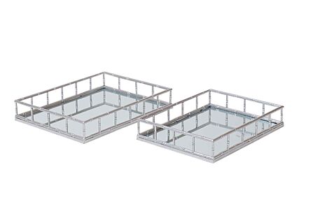 Hill Interiors Set Of 2 Detailed Silver Rectangular Trays