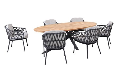 4 Seasons Outdoor Calpi 6 Seat Dining set with Prado Teak Top Table 4 Seasons Outdoor Calpi 6 Seat Dining set with Prado Teak Top Table
