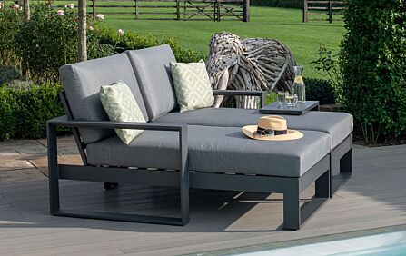 Maze Amalfi Double Sunlounger with Side Table - Grey Maze Amalfi Double Sunlounger with Side Table - Grey