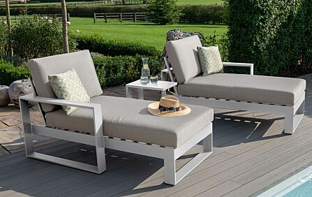 Maze Amalfi Double Sunlounger with Side Table - White Maze Amalfi Double Sunlounger with Side Table - White