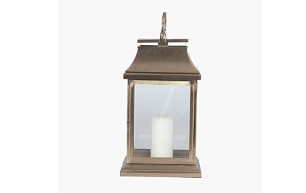 Pacific Lifestyle Antique Brass, Steel And Glass Rectangular Lantern Small
