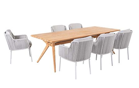 Bernini Six Seat Rectangle Teak Table with Frost Legs Bernini Six Seat Rectangle Teak Table with Frost Legs