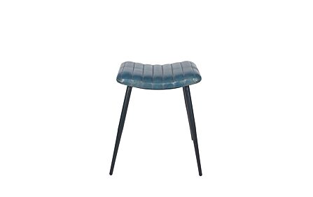 Pacific Lifestyle Giovanni Prussian Blue Leather and Iron Curved Stool