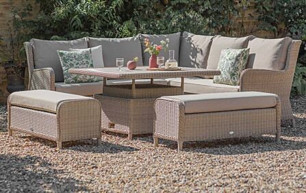 Bramblecrest Chedworth Reclining Square Sofa with Ceramic Adjustable Table & 2 Benches - Sandstone Bramblecrest Chedworth Reclining Square Sofa with Ceramic Adjustable Table & 2 Benches - Sandstone