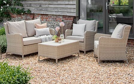 Bramblecrest Chedworth Garden Rattan 2 Seat Sofa with 2 Armchairs and Rectangle Coffee Table - Sandstone Bramblecrest Chedworth Garden Rattan 2 Seat Sofa with 2 Armchairs and Rectangle Coffee Table - Sandstone