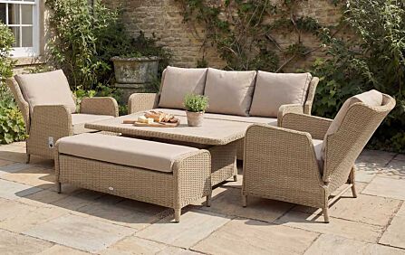 Bramblecrest Chedworth Reclining Three Seat Sofa Set with Adjustable Table - Sandstone