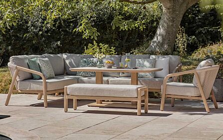 Bramblecrest Monaco L-Shape Garden Sofa with Rectangle Adjustable Table, Bench & Chair - Latte