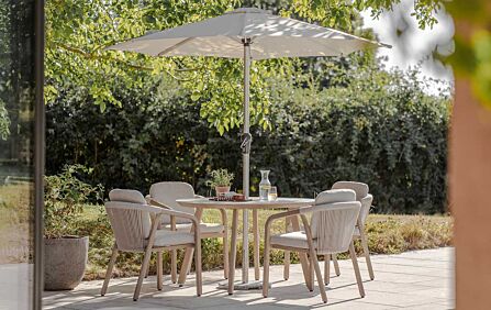 Bramblecrest Monaco 4 Seat Round Garden Dining Set with Parasol & Base - Latte