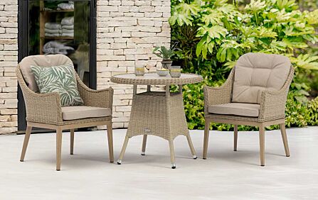 Bramblecrest Monterey 80cm Round Ceramic Top Table & 2 Deluxe Vogue Armchairs Bistro Set - Sandstone Bramblecrest Monterey 80cm Round Ceramic Top Table & 2 Deluxe Vogue Armchairs Bistro Set - Sandstone