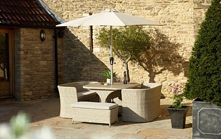 Bramblecrest Tetbury 8 Seat Balcony Set with Tree-Free Top, Parasol and Base - Nutmeg Bramblecrest Tetbury 8 Seat Balcony Set with Tree-Free Top, Parasol and Base - Nutmeg