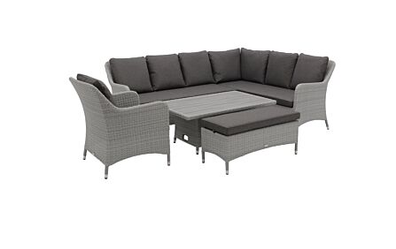 Bramblecrest Tetbury L-Shape Sofa with Rectangle Adjustable Tree-Free Table, Bench & Chair - Graphite