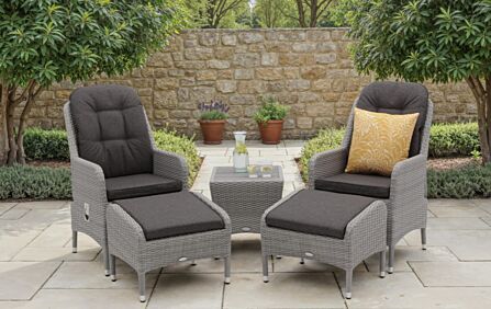 Bramblecrest Tetbury Rattan Garden Recliner Chair Set with Side Table - Graphite