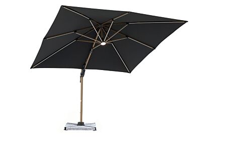 Bramblecrest Truro Wood Effect 3M Square LED Grey Parasol inc Granite Base - FREE cover Bramblecrest Truro Wood Effect 3M Square LED Grey Parasol inc Granite Base - FREE cover