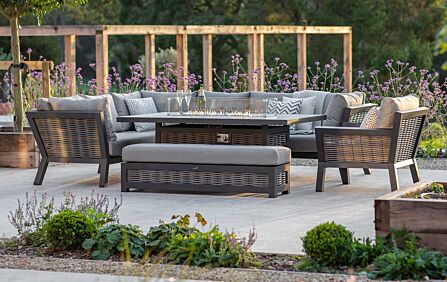 Bramblecrest Tuscan Garden L-Shape Sofa with Rectangle Firepit Table, Bench & Chair - Grey Bramblecrest Tuscan Garden L-Shape Sofa with Rectangle Firepit Table, Bench & Chair - Grey