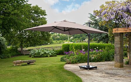 Pacific Lifestyle Challenger T2 3.5 x 2.6m Rectangular Taupe Free Arm Parasol With 90kg Wheeled Base Pacific Lifestyle Challenger T2 3.5 x 2.6m Rectangular Taupe Free Arm Parasol With 90kg Wheeled Base
