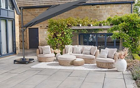 Pacific Lifestyle Challenger T2 Premium 2.6 x 3.5 Anthracite/Faded Black Parasol With Ancona 90kg Base And 30kg Add On Weight