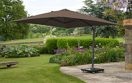 Platinum Challenger T2 3.5m x 2.6m Premium Havana Taupe Free Arm Parasol & 90kg Wheeled Base