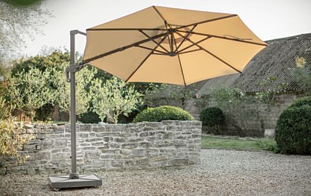 Bramblecrest Chichester 3M Round Crank Handle Parasol with Granite Base and FREE Cover - Sand