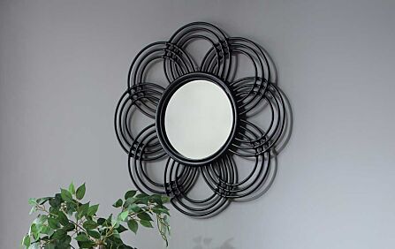 Desser Sunflower Rattan Mirror - Black