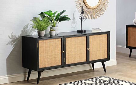 Desser Manhattan Large 3 Door Sideboard Rattan & Wood Cabinet in Black Desser Manhattan Large 3 Door Sideboard Rattan & Wood Cabinet in Black