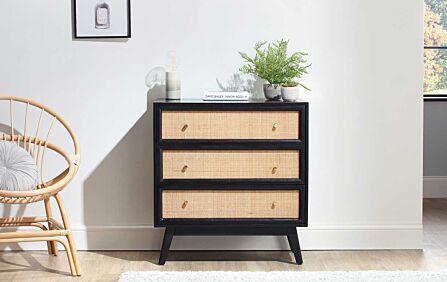 Desser Venice 3 Drawer Chest Unit Rattan & Mango Wood in Black