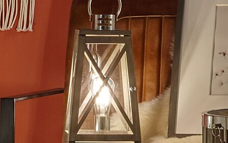 Pacific Lifestyle Devon Grey Wood And Chrome Lantern Table Lamp