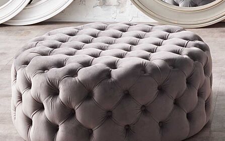 Pacific Lifestyle Velvet Round Buttoned Pouffe-Dove Grey