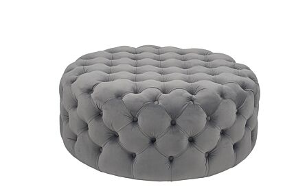Pacific Lifestyle Vittoria Dove Grey Velvet Round Buttoned Pouffe