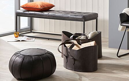 Pacific Lifestyle Giona Steel Grey Leather Round Pouffe