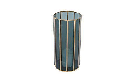 Pacific Lifestyle Smoked Glass and Brass Metal Medium Round Hurricane