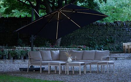 Pacific Lifestyle Glow Challenger T2 3m Square Manhattan Grey Free Arm Parasol With 90kg Wheeled Base Pacific Lifestyle Glow Challenger T2 3m Square Manhattan Grey Free Arm Parasol With 90kg Wheeled Base