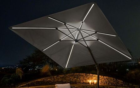 Platinum LED Glow Lighting Side Arm Parasol with Polished Granite Base - Luna Light Grey
