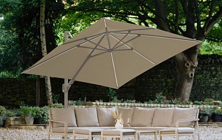 Pacific Lifestyle Glow Challenger T2 3m Square Sandstone-Champagne Free Arm Parasol And 90KG Wheeled Base Pacific Lifestyle Glow Challenger T2 3m Square Sandstone-Champagne Free Arm Parasol And 90KG Wheeled Base