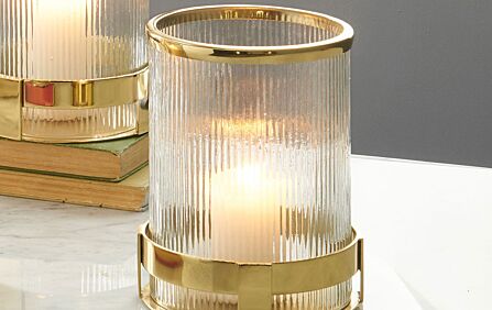 Pacific Lifestyle Gold Metal and Clear Textured Glass Hurricane