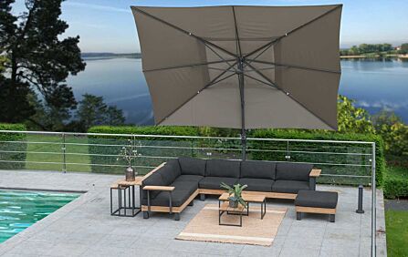 Four Seasons Outdoor Hacienda 300 x 400 cm Parasol with 125kg Siesta Granite Grey Base with Wheels - Taupe Four Seasons Outdoor Hacienda 300 x 400 cm Parasol with 125kg Siesta Granite Grey Base with Wheels - Taupe