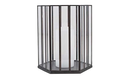 Pacific Lifestyle Antique Brass Metal & Glass Hexagonal Small Lantern