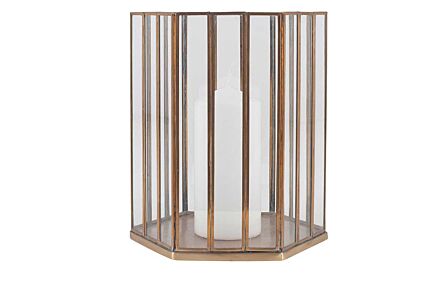 Pacific Lifestyle Shiny Brass Metal & Glass Hexagonal Small Lantern