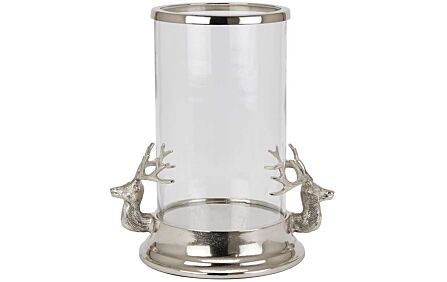 Hill Interiors Silver Stag Heads Hurricane Lantern