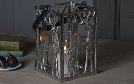 Hill Interiors Silver Stag Hurricane Square Lantern With Black Strap