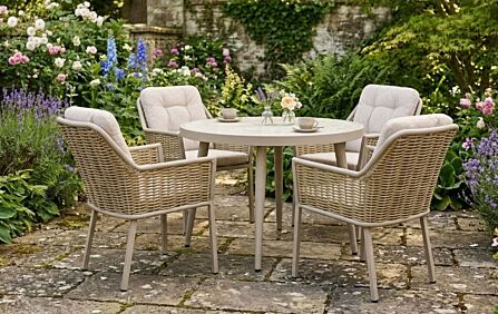 JB Furniture Exclusive Conrad Round 4 Seat Dining Set with Parasol & Base - Latte