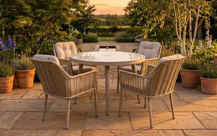 JB Furniture Exclusive Conrad Round 4 Seat Dining Set with Parasol & Base - Latte