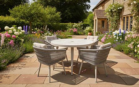 JB Furniture Exclusive Seychelles 4 Seat Round Garden Dining Set with Parasol & Base - Latte