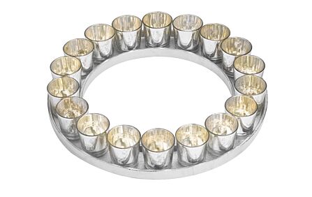 Hill Interiors Large Circular Cast Aluminium Tray With Silver Glass Votives