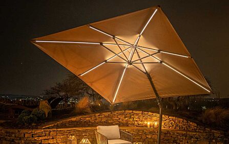 Platinum LED Glow Lighting Side Arm Parasol with Polished Granite Base - Taupe