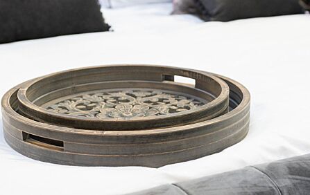 Hill Interiors Set of 2 Carved Grey Wash Louis Trays